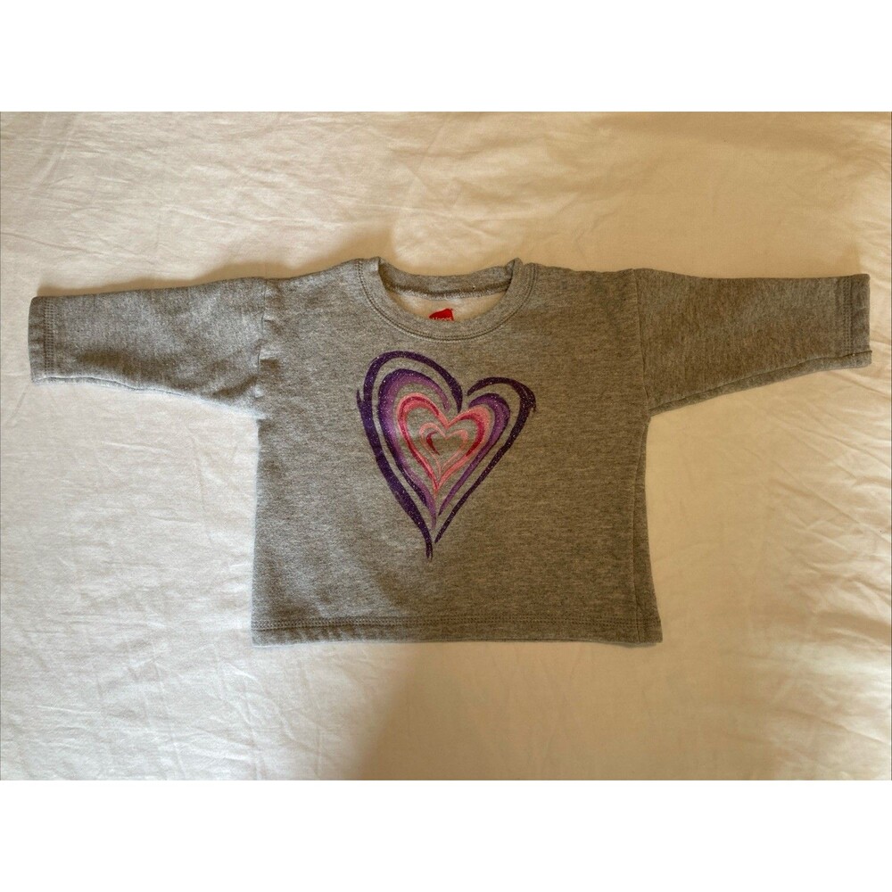 12 Months Hanes baby girl clothes - one piece long sleeve top | heart theme